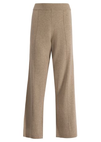 Beige wide-leg wool-blend track pants