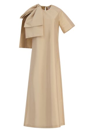 Winona beige bow-embellished taffeta maxi dress