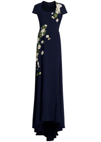 Floral-embroidered cady gown