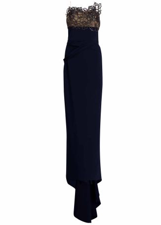 Navy rubber-lace cady gown