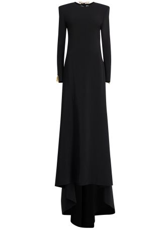 Black butterfly-embellished cady gown