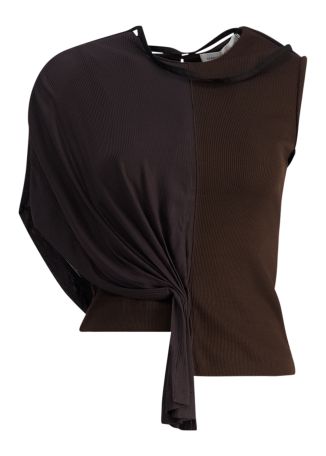Brown ribbed stretch-jersey top