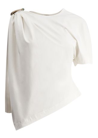 Stone pin white draped stretch-cotton t-shirt