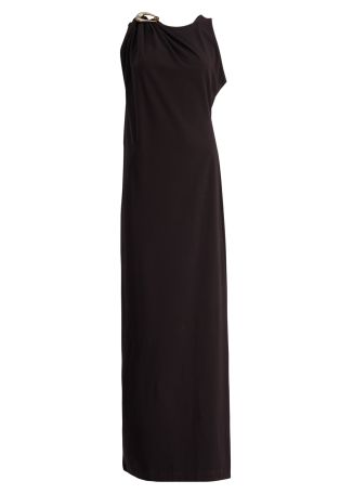 Stone pin brown draped stretch-cotton maxi dress