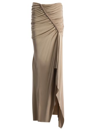 Shibari beige ruched jersey maxi skirt