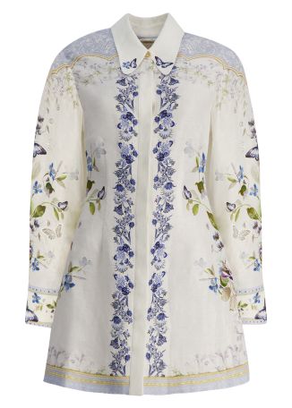 Botanical ballads printed linen-blend mini dress