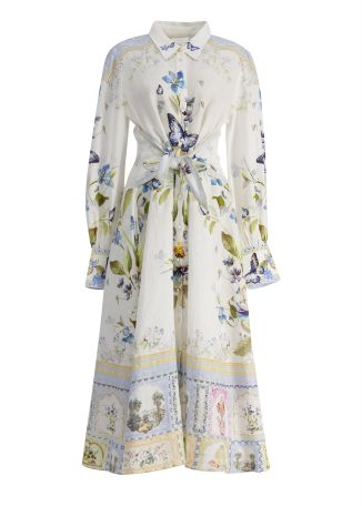 Botanical ballads printed linen midi dress