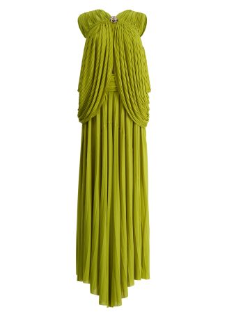 Bari green pleated jersey top and skirt set