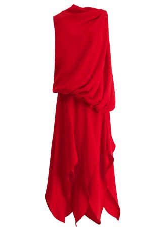 Denise red asymmetric crepe maxi dress