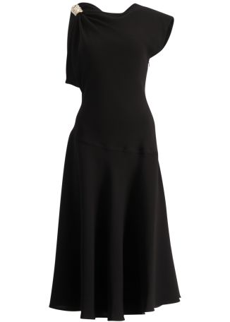 Rue black one-shoulder crepe midi dress
