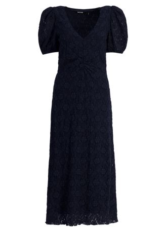 Navy floral-lace cotton-blend midi dress