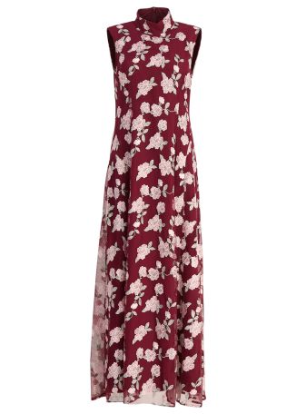 Floral-embroidered maxi dress