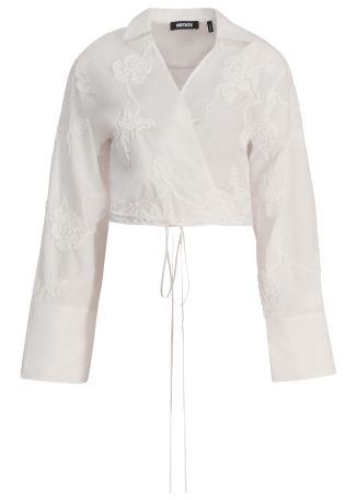 White floral-embroidered cotton top