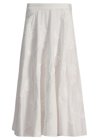 White floral-embroidered cotton maxi skirt