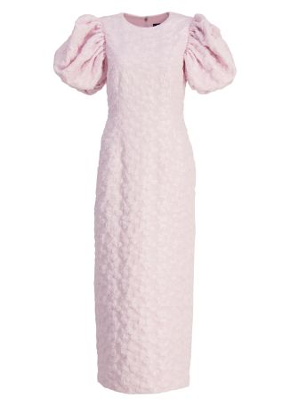 Pink floral-jacquard midi dress