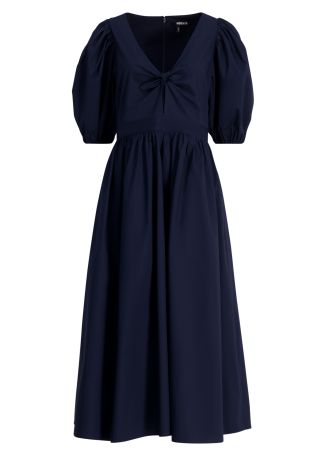 Navy tie-detail stretch-cotton midi dress