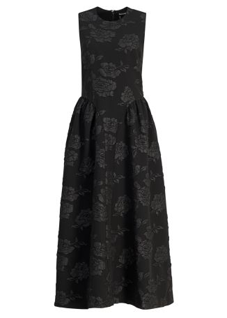 Black floral-jacquard midi dress