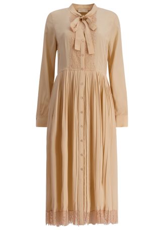 Aviana beige pleated silk midi dress