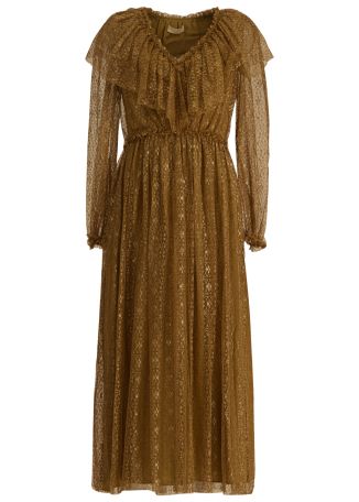Helena gold floral-lace midi dress