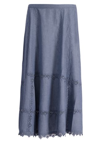 Lucia blue embroidered cotton midi skirt