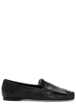 Belen black fringe-trimmed leather loafers