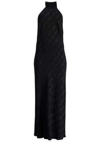 Maura black patterned-jacquard midi dress