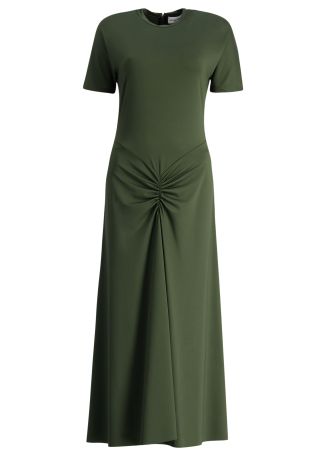 Green ruched stretch-jersey midi dress