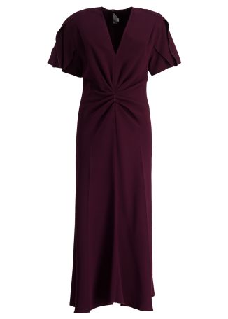 Burgundy ruched midi dress