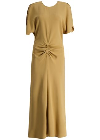 Beige ruched cady midi dress