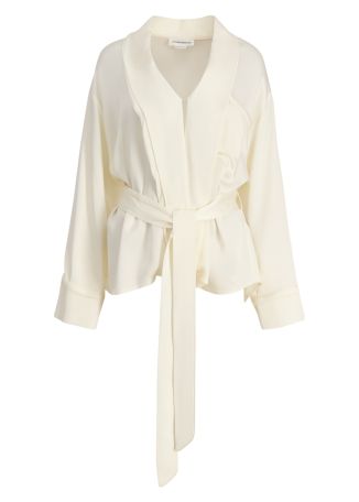 Ivory belted satin blouse