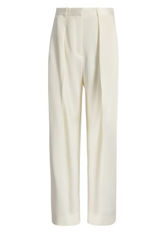 Ivory wide-leg satin trousers