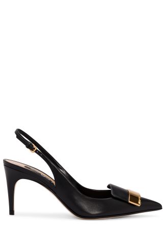 Sr1 75 black leather slingback pumps