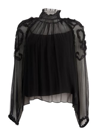 Magdalena black ruffled silk blouse