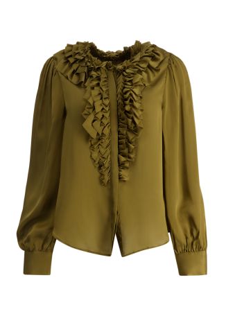 Rouen green ruffled silk blouse