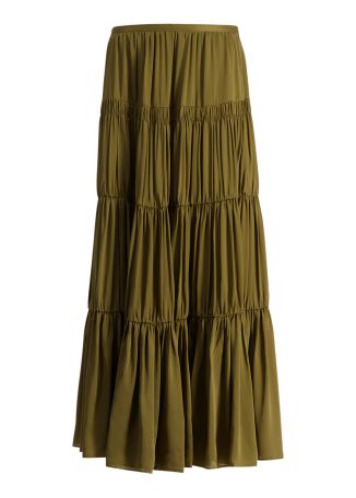 Gaelle pink tiered silk maxi skirt