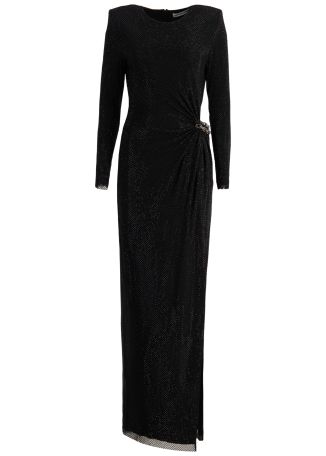 Black rhinestone-embellished mesh maxi dress