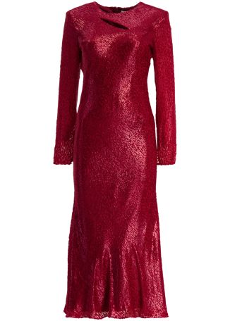 Red cut-out silk and lurex midi dress