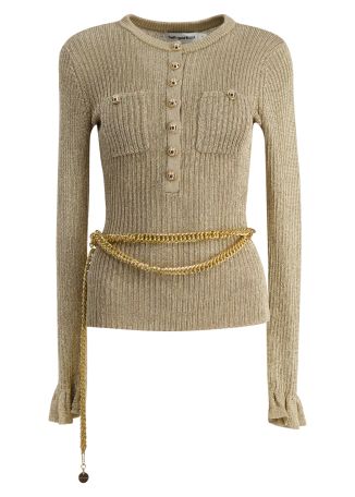 Gold ribbed metallic-knit top