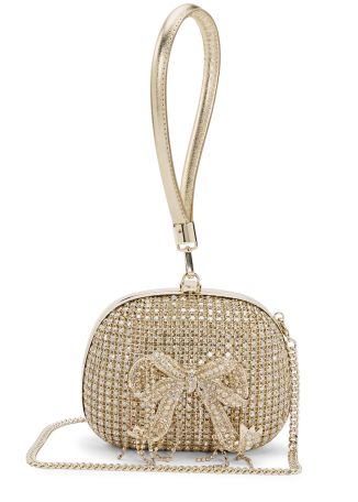 Gold crystal-embellished clutch