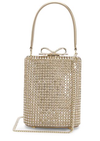 Gold crystal-embellished top handle bag
