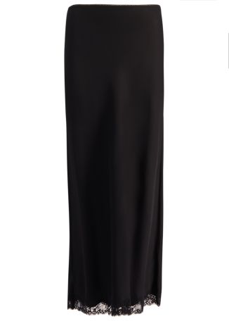 Stassie black lace-trimmed satin midi skirt