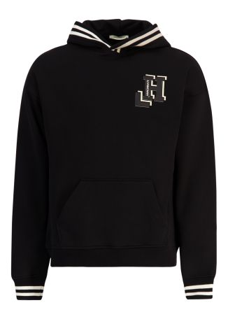 Black hooded cotton-blend sweatshirt