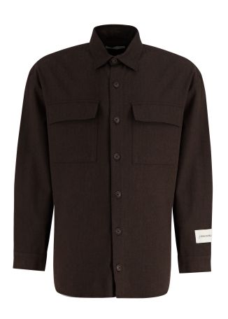 Brown logo twill overshirt
