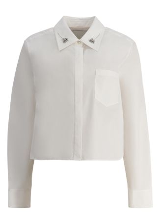 White crystal-embellished cotton-blend shirt