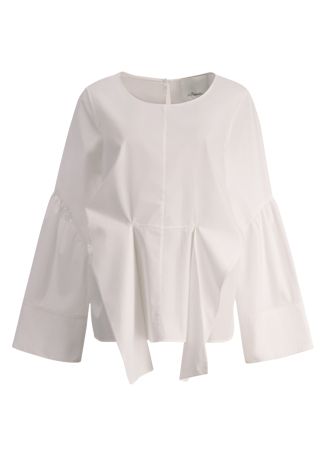 White tie-detail cotton-blend blouse