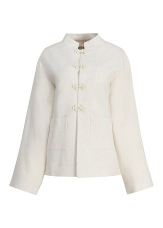 Mandarin white textured silk-blend jacket