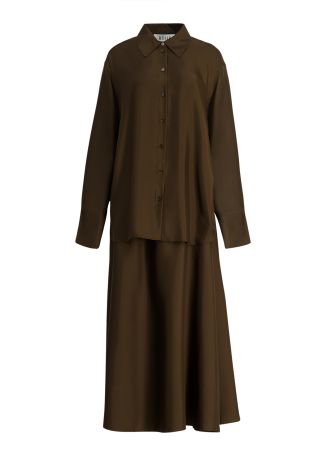 Brown layered silk maxi dress