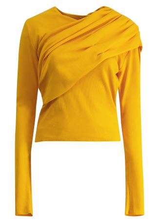 Yellow draped stretch-cotton top
