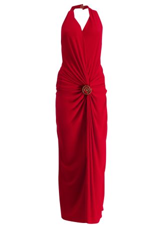 Ginevra red ruched maxi dress