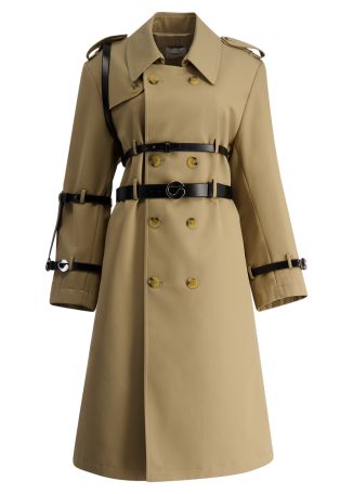 Beige belt-detail cotton-blend trench coat
